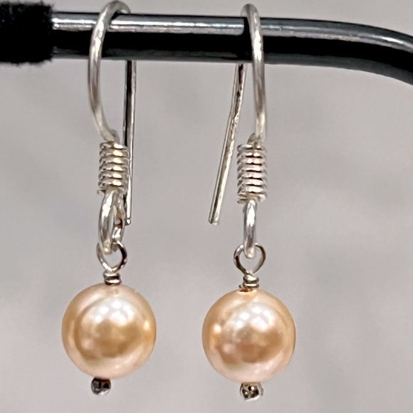 SWAROVSKI Crystal Peach Pearl Sterling Silver Necklace and Dangle … - Picture 8 of 12